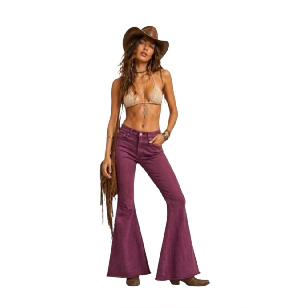 Shyanne Super Flare Raw Hem Burgandy Wine Jeans